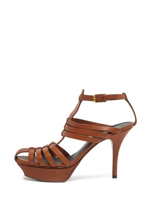 Saint Laurent Pre-Owned 100mm leather platform sandals - Brown