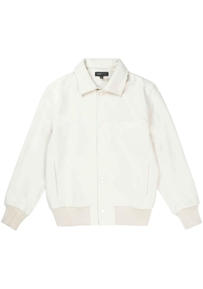 Purple Brand logo-print wool bomber jacket - White
