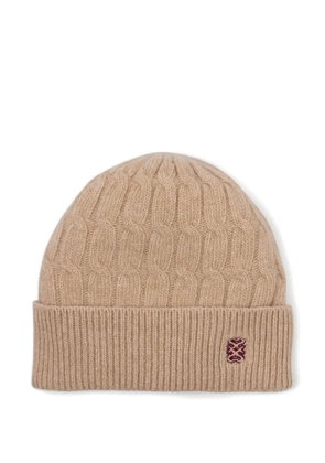 SANDRO cable-knit embroidered beanie hat - Neutrals