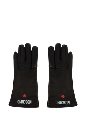 Moschino logo-heart leather gloves - Black