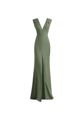 Gemy Maalouf slim V-neck pleated maxi dress - Green