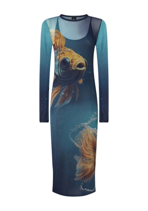 PINKO fish-print mesh midi dress - Blue