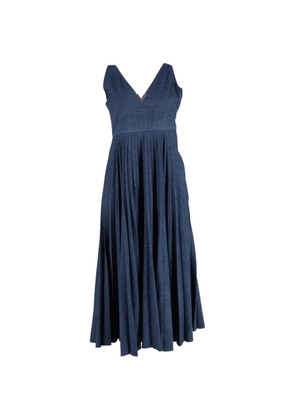 Red Valentino Vintage pleated v-gold maxi dress - Blue