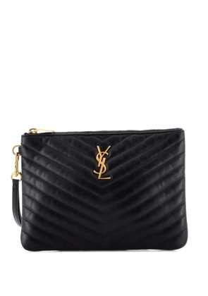 Saint Laurent Pre-Owned Classic Monogram Wristlet Pouch Matelasse Chevron Leather Small clutch bag - Black