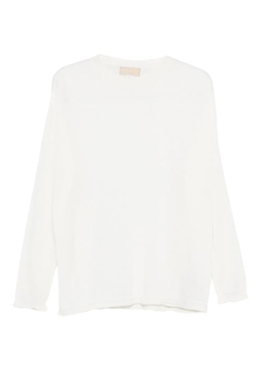 120% Lino long-sleeve round-neck sweater - White