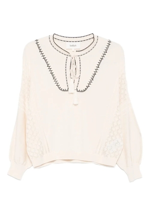 Ba&Sh Bausca embroidered tassel-neck top - Neutrals