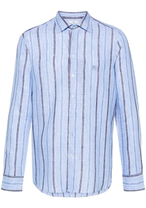 ETRO Pegaso-embroidered striped linen shirt - Blue