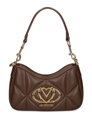 Love Moschino small quilted logo-plaque shoulder bag - Brown