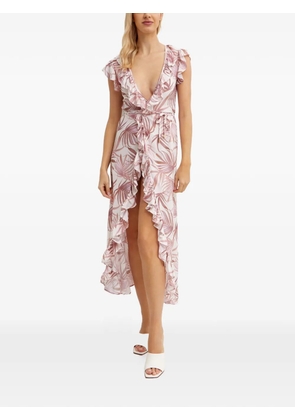 Caha Capo Dubai Lizzie palm-print asymmetric dress - White