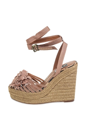 Lanvin Pre-Owned 130mm floral-motif wedge-heel espadrilles - Brown