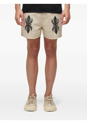 Osklen leaf-embroidery frayed shorts - Neutrals