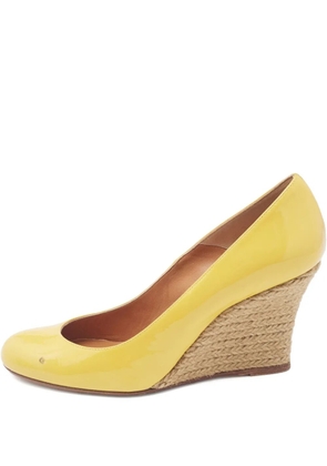 Lanvin Pre-Owned 85mm patent-leather wedge espadrilles - Yellow