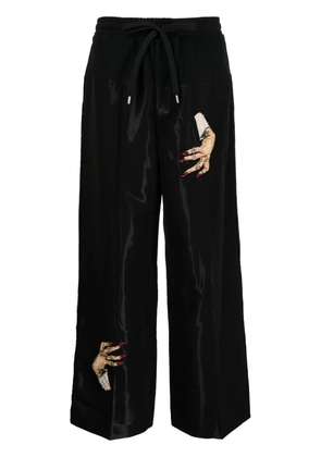 Undercover hand-embroidered satin trousers - Black