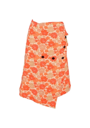 Jil Sander Pre-Owned floral-jacquard wrap midi skirt - Orange