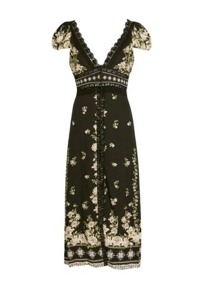 alice + olivia Rose floral-print crepe midi dress - Black