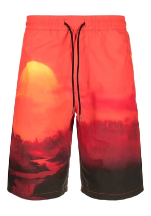 Maharishi sunset-print drawstring shorts - Red