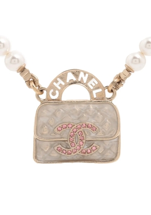 CHANEL Pre-Owned 2024 CC Gold Plated Faux Pearl and Rhinestones Bag Necklace costume necklace - Pink
