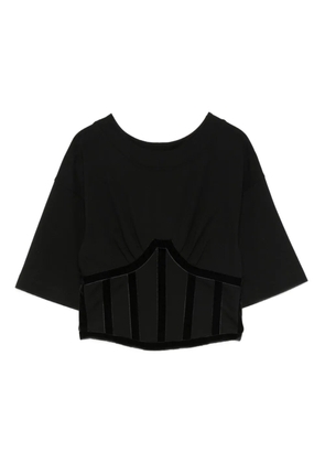 HAMZA velvet-panelled cropped top - Black