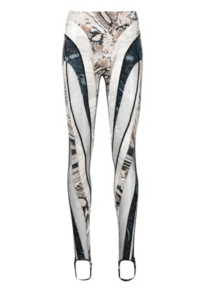 Mugler snakeskin-print sheer-tulle panelled leggings - Neutrals