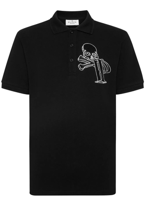 Philipp Plein crystal-embellished cotton polo shirt - Black