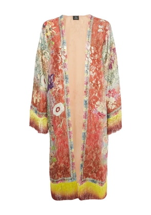 Etro Pre-Owned floral-print fringed coat - Red