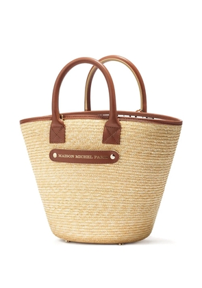 Maison Michel leather-handle straw tote bag - Neutrals