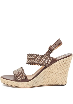Ferragamo Pre-Owned 110mm eyelet-embellished wedged sandals - Brown