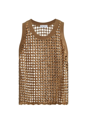 Brunello Cucinelli net-embroidery top - Brown