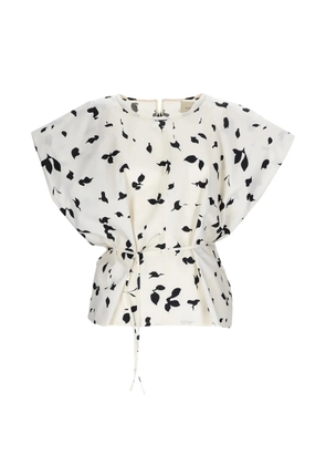 Alysi leaf-print tie blouse - White