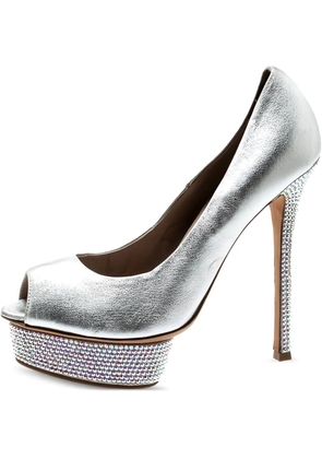 Le Silla 145mm leather heeled pumps - Silver
