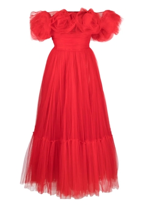 Ana Radu floral-appliqué tulle midi dress - Red