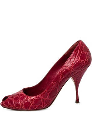 Prada Pre-Owned embossed-croc peep-toe pumps - Red