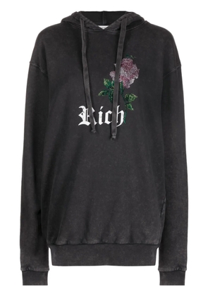 Alessandra Rich rhinestone-embellished drawstring hoodie - Grey