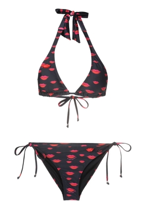 Amir Slama all-over lips-print bikini set - Black