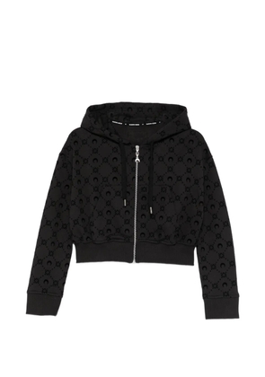 Marine Serre Moonogram flocked cropped zip-up hoodie - Black