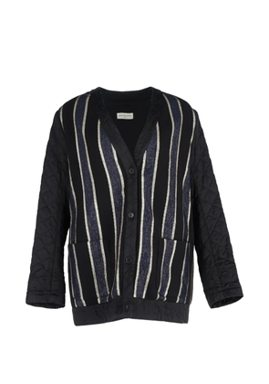 Dries Van Noten Pre-Owned stripe-pattern quilted-pattern coat - Black