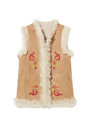 Fortela Donna floral-embroidery shearling vest - Neutrals