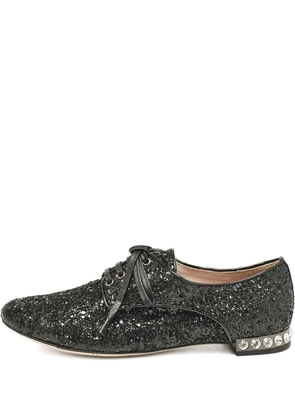 Miu Miu Pre-Owned crystal-embellished lace-up shoes - Black