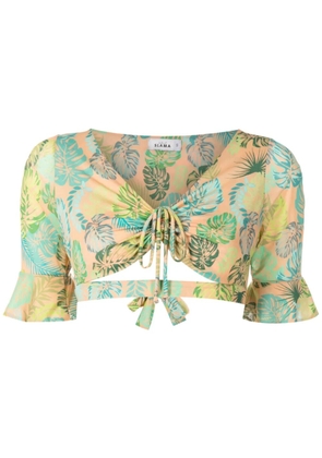 Amir Slama leaf-print tie-fastening top - Multicolour