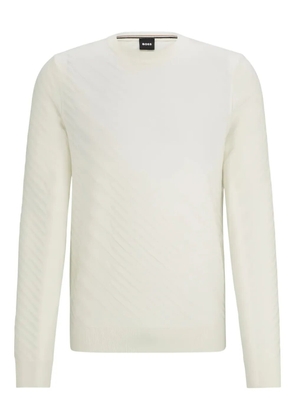 BOSS diagonal-pattern crew-neck sweater - White