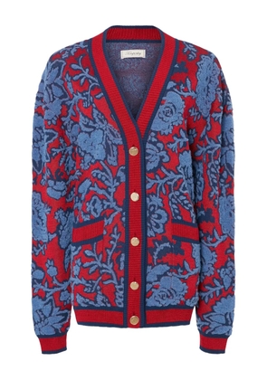 Temperley London Francis floral-pattern knit cardigan - Blue