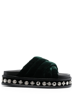 Toga Pulla studded 50mm velvet slides - Green