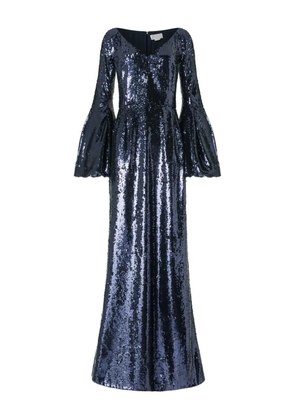 Genny sequin-embellished bell-sleeve dress - Blue