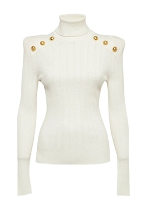 Balmain Pre-Owned 2024 ribbed turtleneck buttons sweater - White