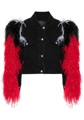 Loulou feather-detail denim jacket - Black