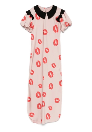 Parlor kiss-print midi dress - Pink