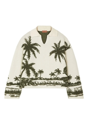 Alanui palm tree-print polo-neck sweater - Neutrals