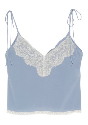 Valentino Garavani lace-trim V-neck top - Blue