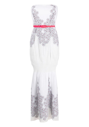 Gemy Maalouf floral appliqué off-shoulder maxi dress - White