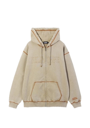XLarge embroidered zip-up hoodie - Neutrals